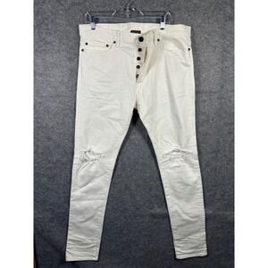 John Elliott The Cast 2 Distressed White Denim Jeans Button Fly Size 36‎